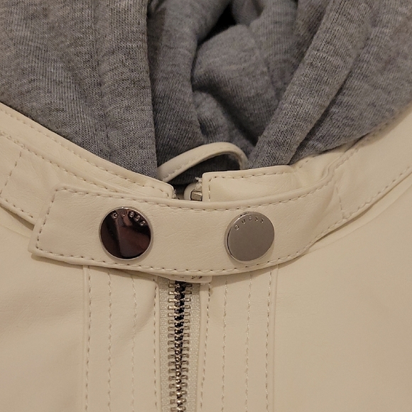 Guess Cream and Gray Leather Jacket with Modern Design - Picture 10 of 12